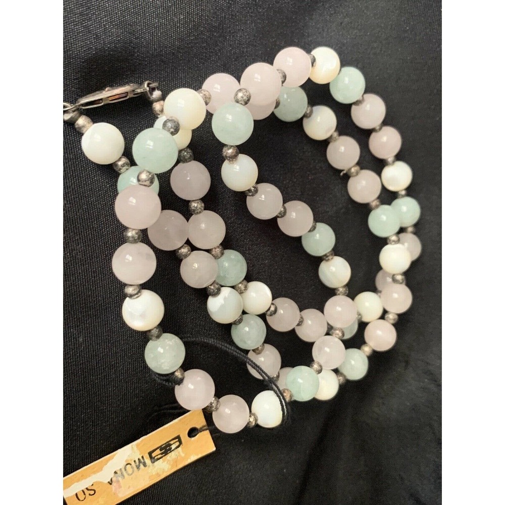 Vintage Gemstone Beaded Necklace Mother of Pearl - Picture 2 of 11